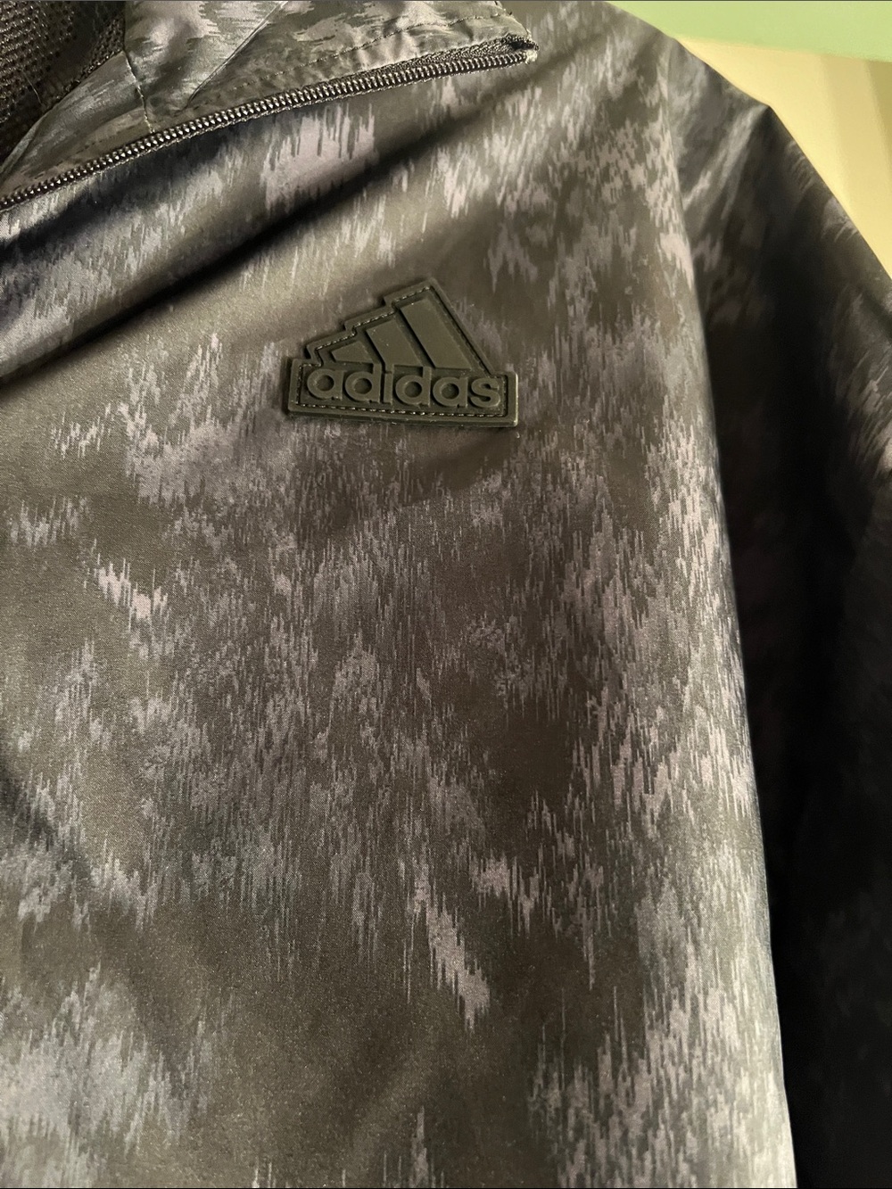 adidas Black Cropped Bomber Jacket with Subtle Marbled Print wide legged pants - Picture 4 of 8